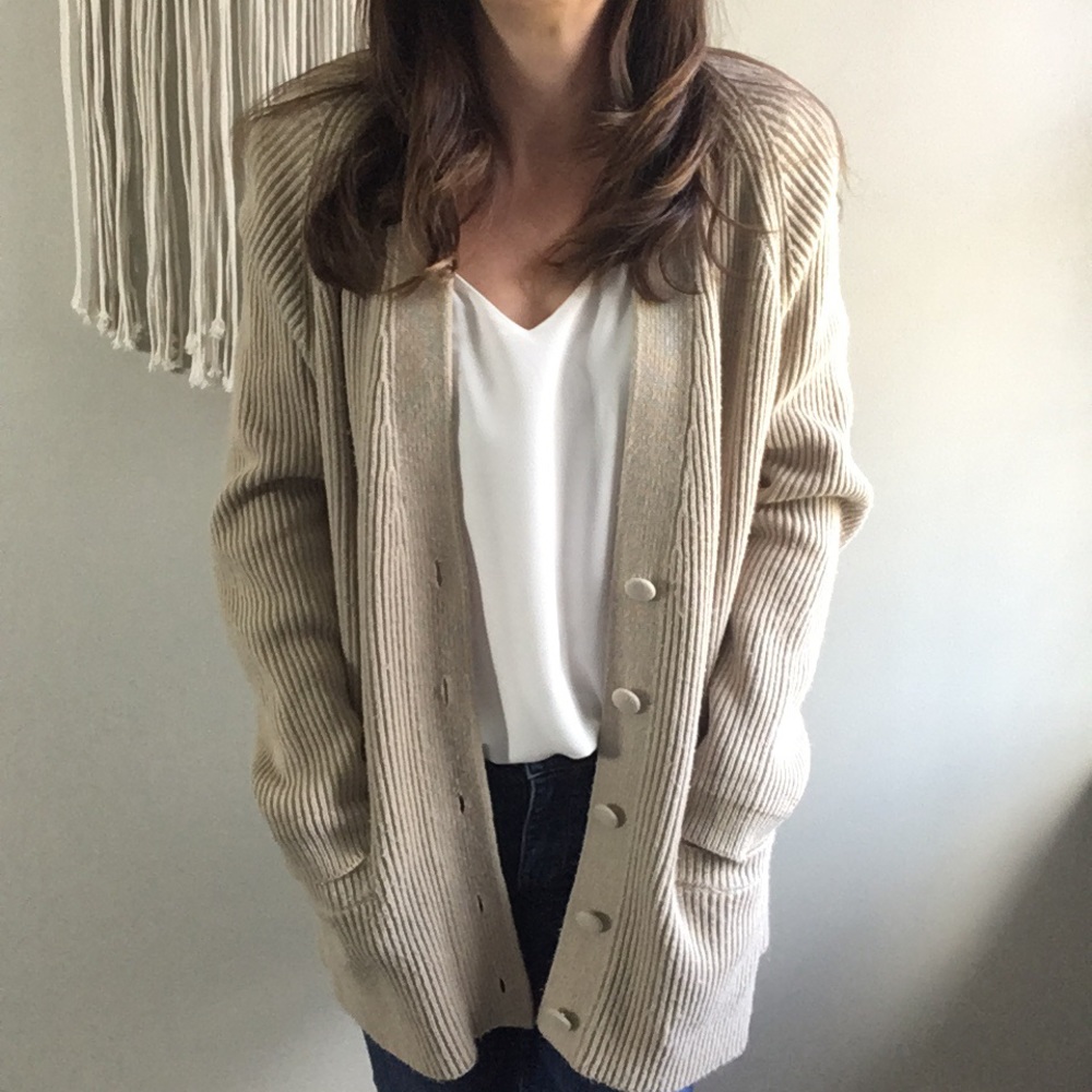 Vintage Yarnworks Cream V-Neck Button Cardigan